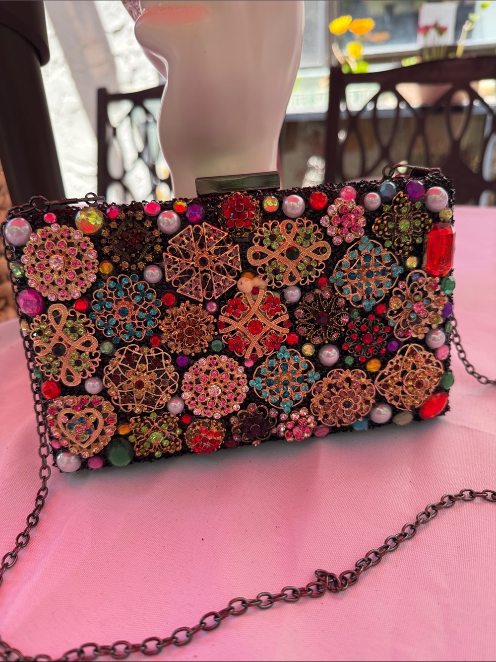 Embellished Multicolor Rhinestone Crossbody Bag